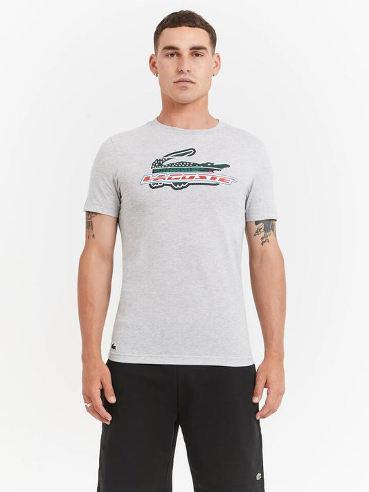 Image of T-Shirts. Productname: Lacoste Logo Croc Tech Jersey T-Shirt in Silver colour by brand - Lacoste