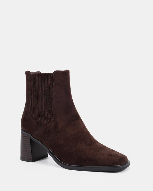 Image of Boots. Productname: Deft: Espresso Suede - Women's Boot Low-mid Heel in Espresso Suede colour by brand - Novo