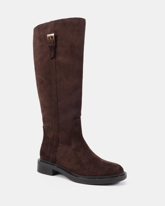 Image of Boots. Productname: Jollie: Espresso Suede - Women's Boot Flat in Espresso Suede colour by brand - Novo
