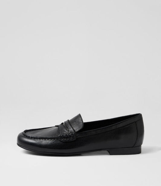 Image of Flats. Productname: Ticketyboo Black Polish Leather Loafers in Black Polish colour by brand - MIDAS