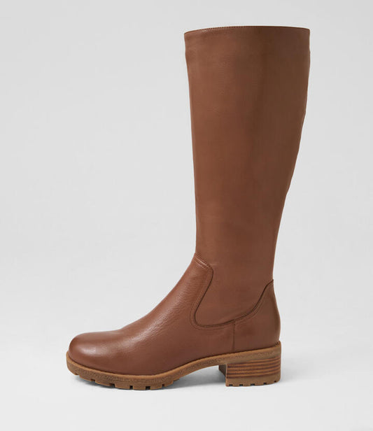 Image of Boots. Productname: Maco New Cognac Leather Knee High Boots in New Cognac colour by brand - MIDAS