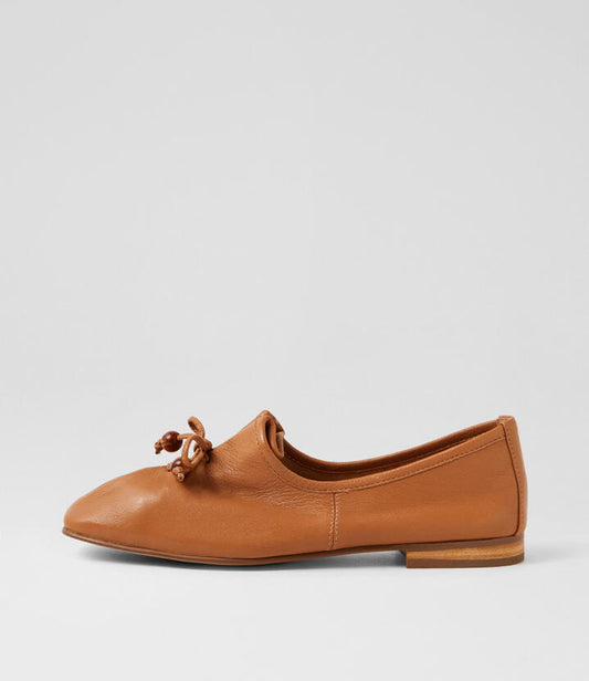 Image of Flats. Productname: Pigeon Dark Tan Leather Lace Up Flats in Dk Tan colour by brand - MIDAS