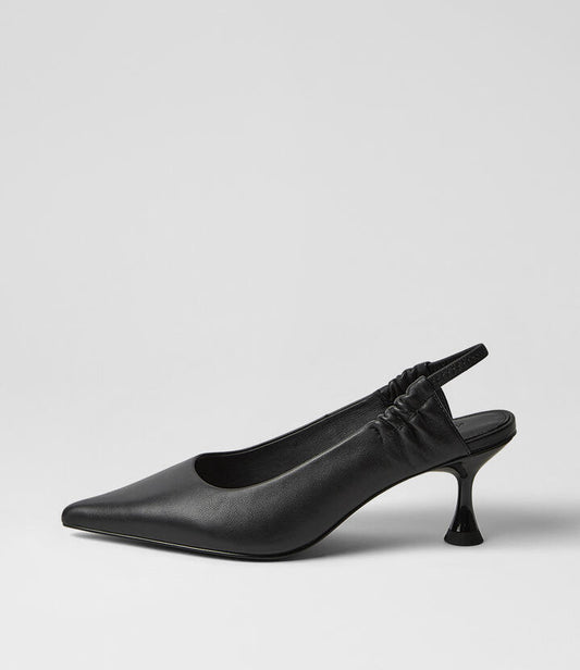 Image of Heels. Productname: Fikel Black Leather Pump Heels in Black colour by brand - MOLLINI