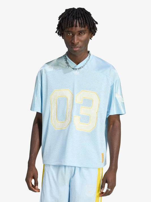 Image of a model wearing Tops. Productname: Adidas Originals Soccer Jersey in Ice Blue colour by brand - Adidas
