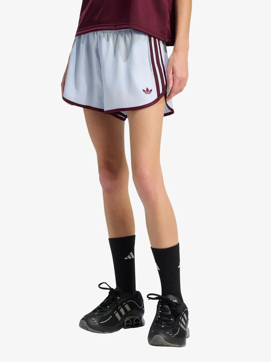 Image of a model wearing Shorts. Productname: Adidas 3 Stripes Sprinter Shorts in Crystal Sky/Maroon colour by brand - Adidas