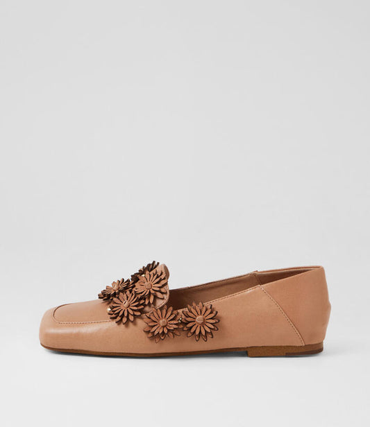 Image of Shoes. Productname: Appease Cafe Polish Leather Flat Shoes in Cafe Polish colour by brand - MIDAS