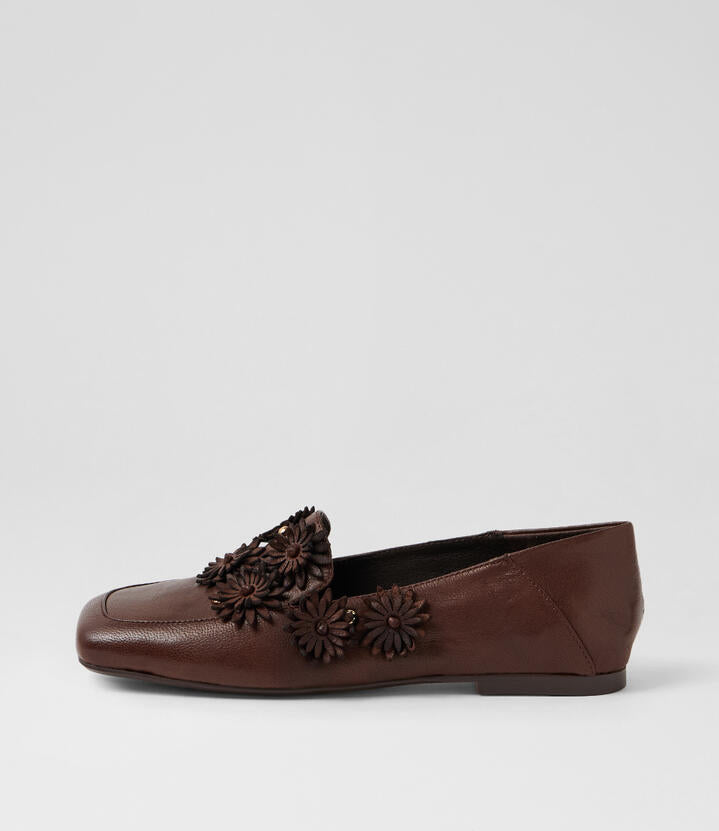 Image of Shoes. Productname: Appease Choc Polish Leather Flat Shoes in Choc Polish colour by brand - MIDAS