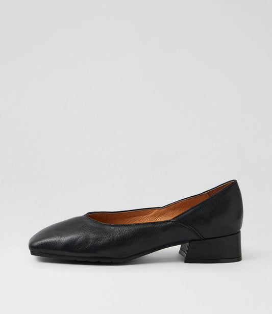 Image of Shoes. Productname: Shimma Black Leather Flat Shoes in Black colour by brand - MIDAS