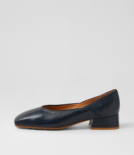 Image of Shoes. Productname: Shimma Navy Leather Flat Shoes in Navy colour by brand - MIDAS