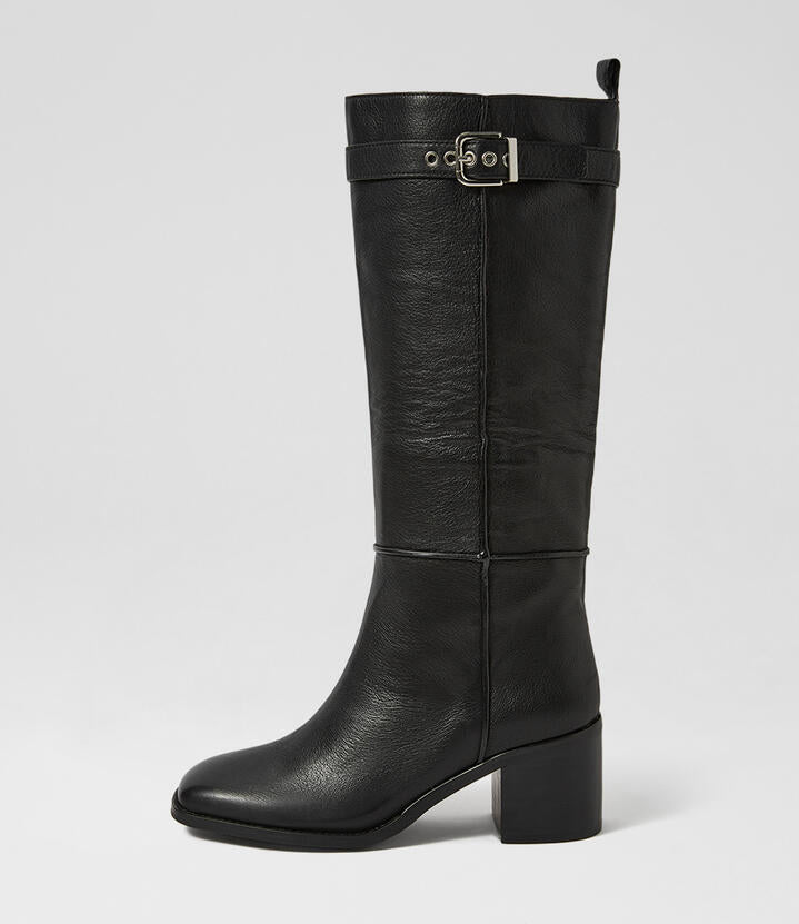 Image of Boots. Productname: Seta Black Leather Knee High Boots in Black colour by brand - MOLLINI
