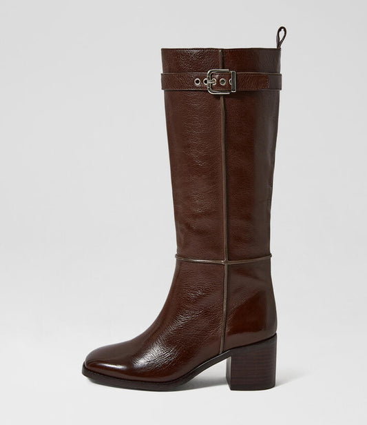 Image of Boots. Productname: Seta Choc Leather Knee High Boots in Choc colour by brand - MOLLINI