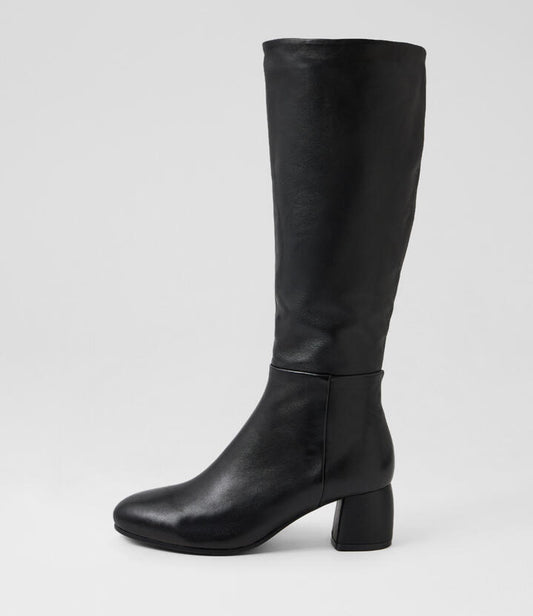Image of Boots. Productname: Fiddel Black Leather Knee High Boots in Black colour by brand - MIDAS