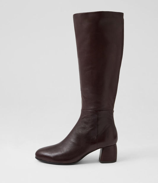 Image of Boots. Productname: Fiddel Choc Leather Knee High Boots in Choc colour by brand - MIDAS