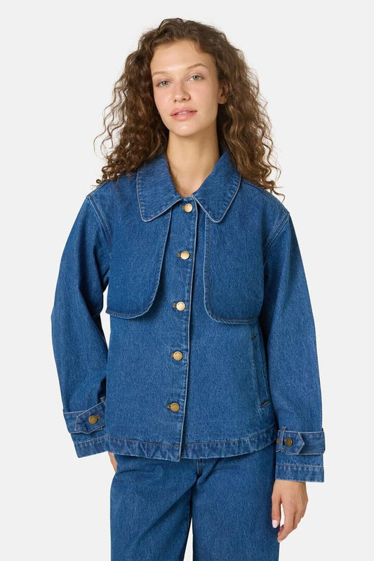Image of Coats & Jackets. Productname: Margaux Cropped Denim Jacket in Mid Blue colour by brand - Gorman