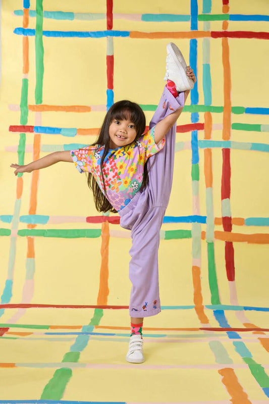 Image of a model wearing Pants. Productname: Hyper Embroidery Kids Pant in Lilac colour by brand - Gorman