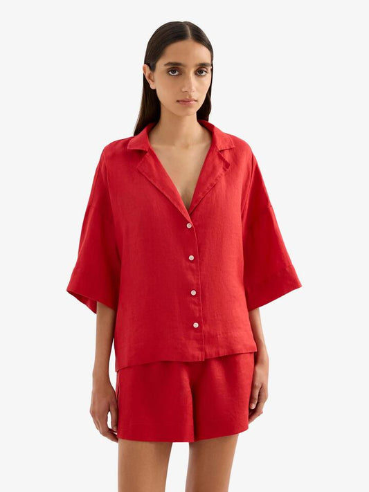 Image of Shirts. Productname: Nude Lucy Lounge Linen Shirt in Vermillion colour by brand - Nude Lucy