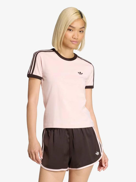 Image of T-Shirts. Productname: Adidas 3 Stripes Slim Tee in Sandy Pink/Aurora Coffee colour by brand - Adidas
