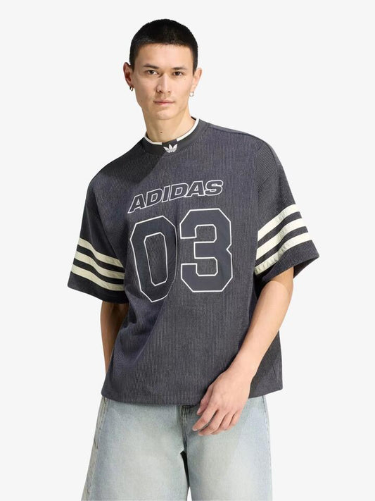 Image of a model wearing Tops. Productname: Adidas Originals Knit Soccer Jersey in Utility Black colour by brand - Adidas