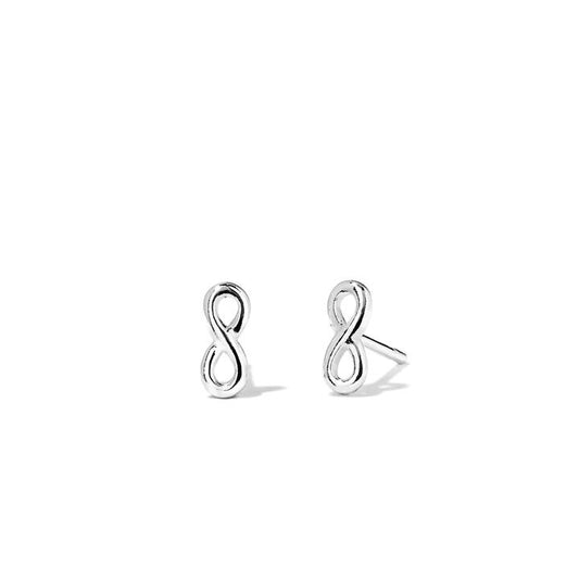 Image of Earrings. Productname: Infinity Stud Earrings in Sterling Silver in colour by brand - Bevilles