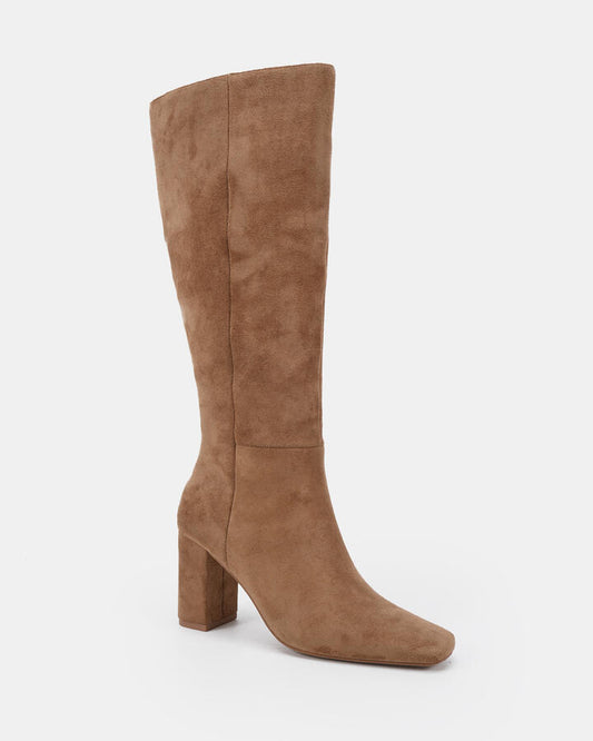 Image of Boots. Productname: Kaiser: Biscoff Suede - Women's Boot Low-mid Heel in Biscoff Suede colour by brand - Novo