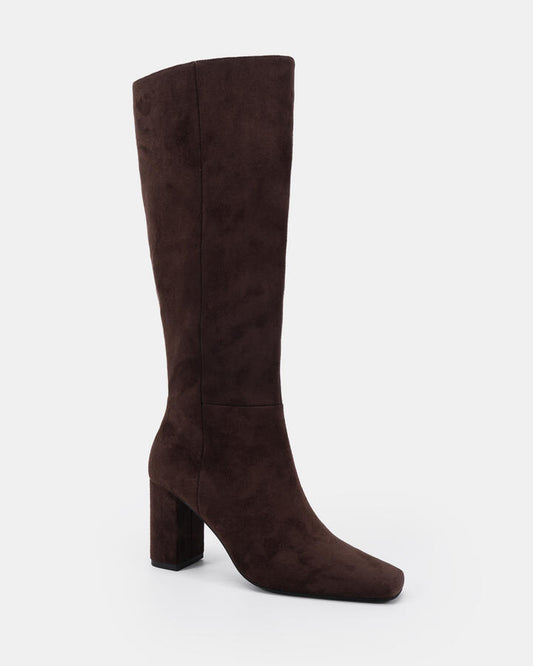 Image of Boots. Productname: Kaiser: Espresso Suede - Women's Boot Low-mid Heel in Espresso Suede colour by brand - Novo