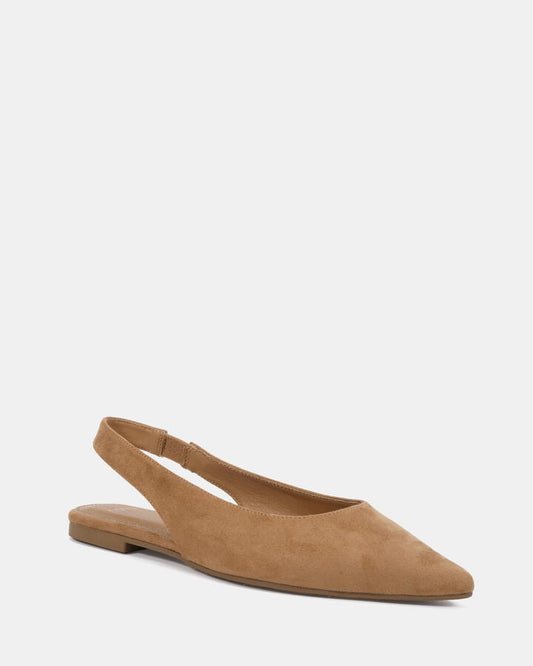 Image of Flats. Productname: Chip: Biscoff Suede - Women's Casual Flat Closed in Biscoff Suede colour by brand - Novo