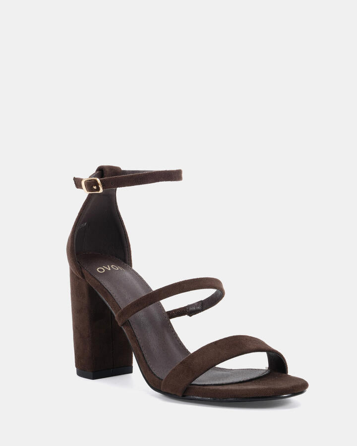 Image of Heels. Productname: Montague: Espresso Suede - Women's Strappy - High Heel in Espresso Suede colour by brand - Novo