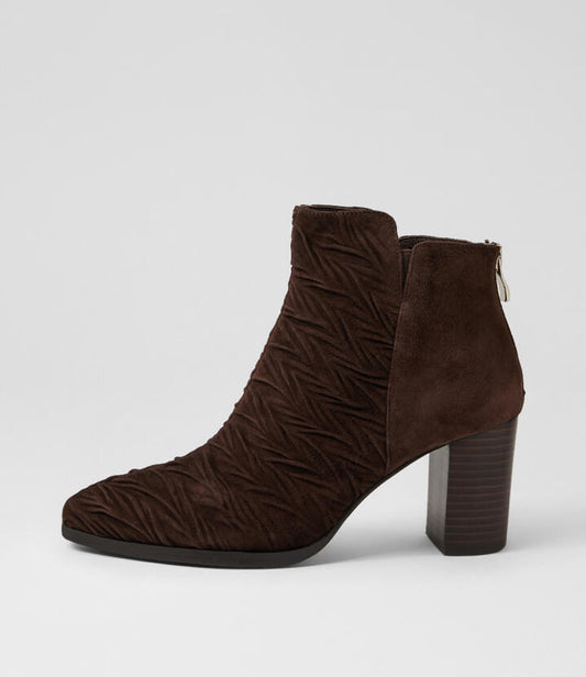 Image of Boots. Productname: Atchoo Choc Suede Ankle Boots in Choc-Choc Heel colour by brand - MIDAS