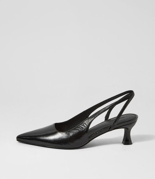 Image of Heels. Productname: Gilberte Black Crinkle Leather Pump Heels in Black colour by brand - MOLLINI