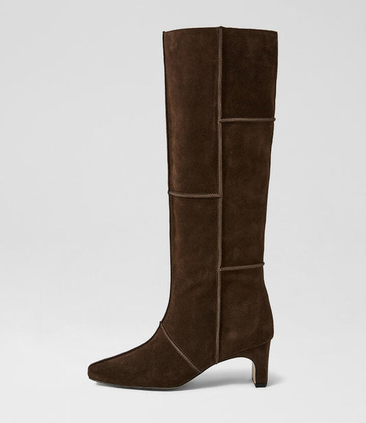 Image of Boots. Productname: Destone Dark Brown Suede Knee High Boots in Dk Brown colour by brand - MOLLINI