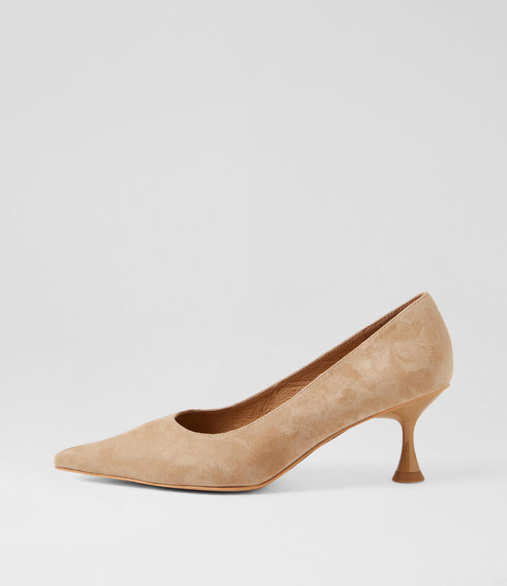 Image of Heels. Productname: Fidule Camel Suede Pump Heels in Camel colour by brand - MOLLINI