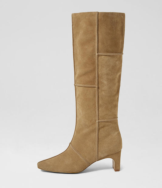 Image of Boots. Productname: Destone Camel Suede Knee High Boots in Camel colour by brand - MOLLINI
