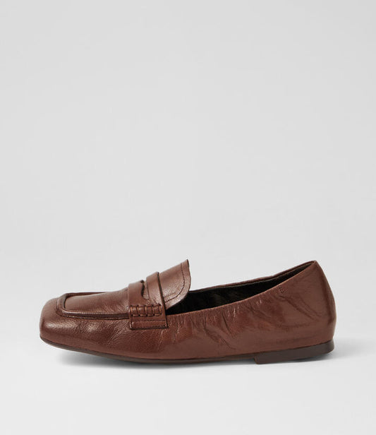 Image of Flats. Productname: Allude Choc Polish Leather Loafers in Choc Polish colour by brand - MIDAS