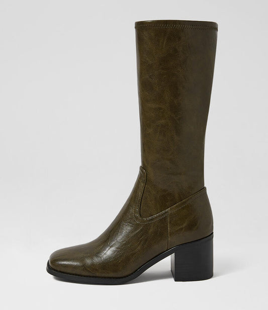 Image of Boots. Productname: Soldia Vintage Olive Knee High Boots in Vintage Olive colour by brand - MOLLINI