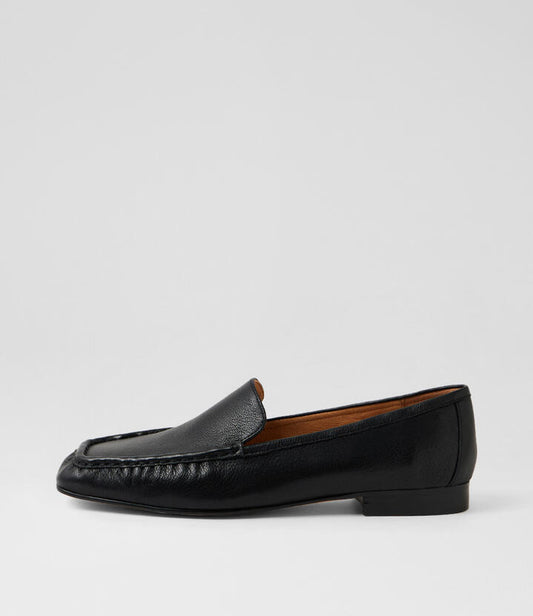 Image of Flats. Productname: Page Black Leather Loafers in Black colour by brand - MIDAS