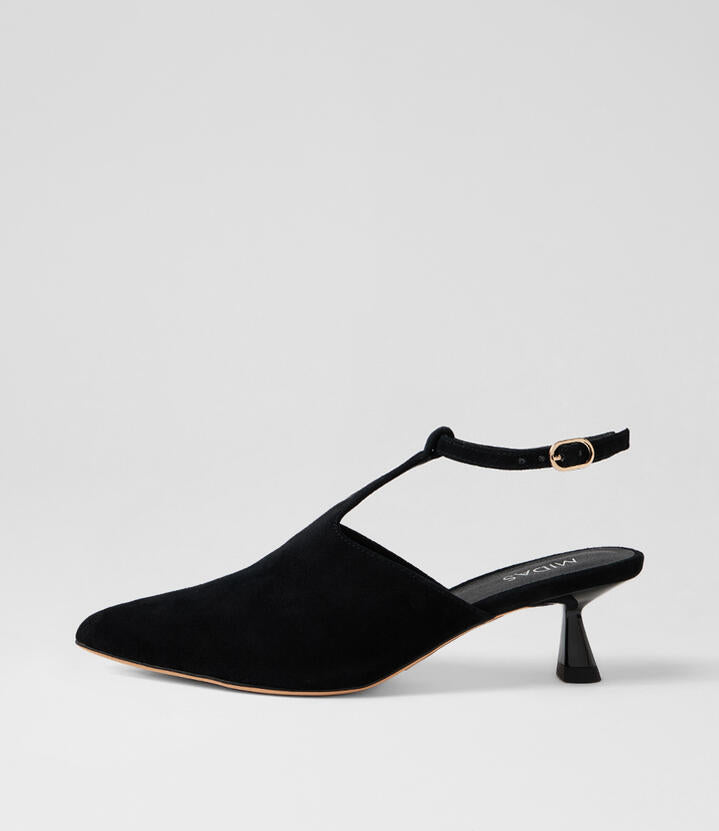Image of Heels. Productname: Vachier Black Suede Heels in Black colour by brand - MIDAS