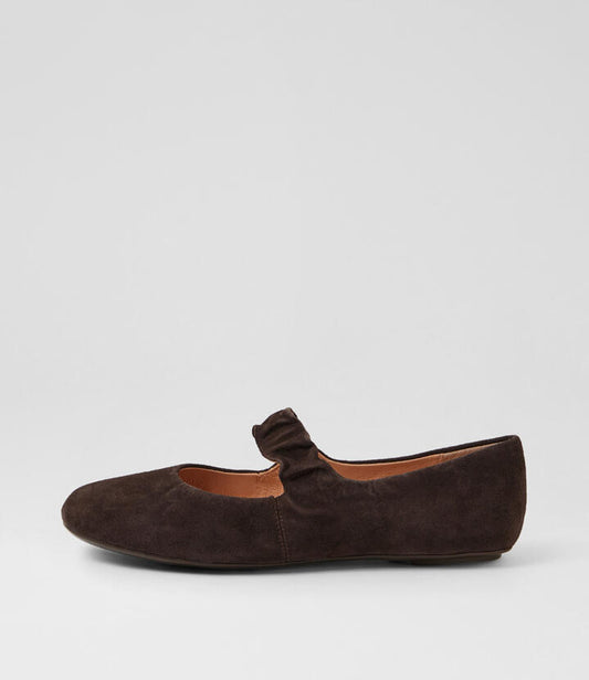 Image of Shoes. Productname: Beuller Choc Suede Ballet Flats in Choc colour by brand - MIDAS