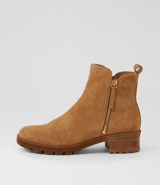 Image of Boots. Productname: Mabis Light Choc Suede Ankle Boots in Lt Choc colour by brand - MIDAS