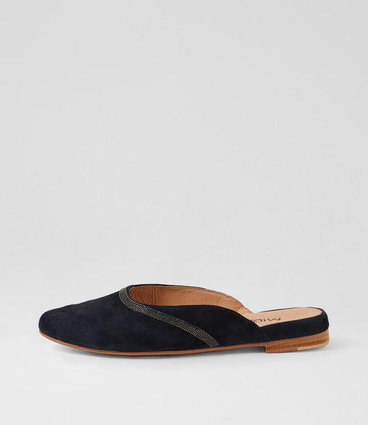 Image of Sandals. Productname: Fabri Navy Suede Mules in Navy colour by brand - MIDAS