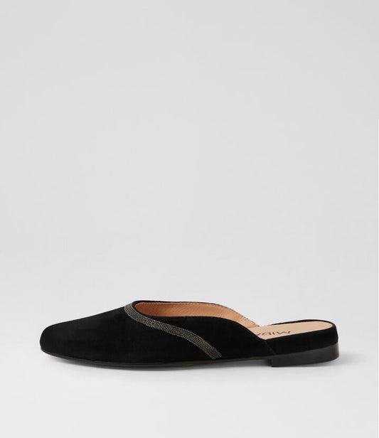 Image of Sandals. Productname: Fabri Black Suede Mules in Black colour by brand - MIDAS