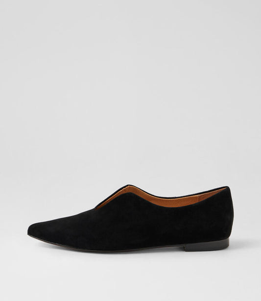 Image of Shoes. Productname: Yagami Black Suede Flat Shoes in Black colour by brand - MIDAS