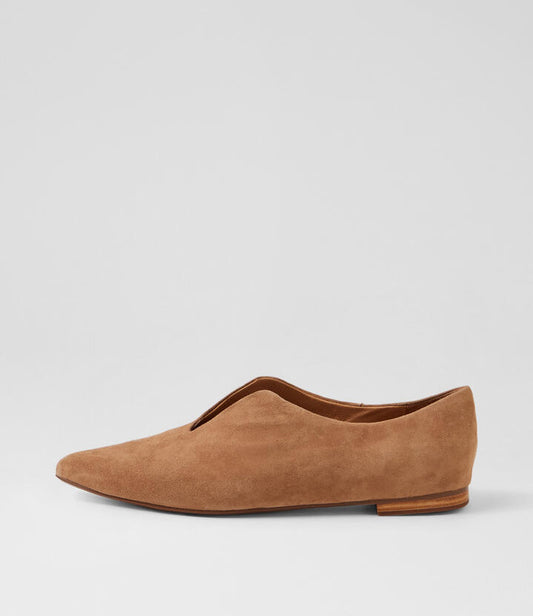 Image of Shoes. Productname: Yagami Light Choc Suede Flat Shoes in Lt Choc colour by brand - MIDAS