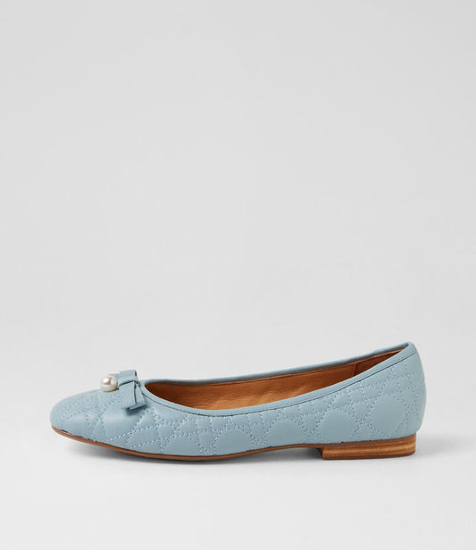 Image of Shoes. Productname: Masuo Denim Leather Ballet Flats in Denim colour by brand - MIDAS
