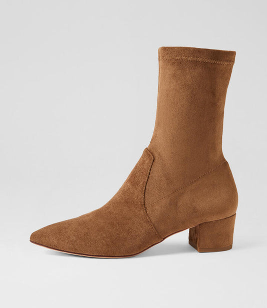 Image of Boots. Productname: Atlanta Light Choc Stretch Microsuede Ankle Boots in Lt Choc colour by brand - MIDAS