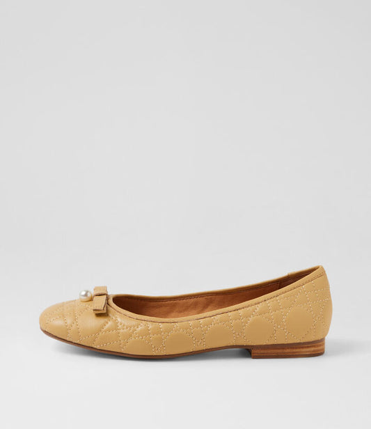 Image of Shoes. Productname: Masuo Butter Leather Ballet Flats in Butter colour by brand - MIDAS