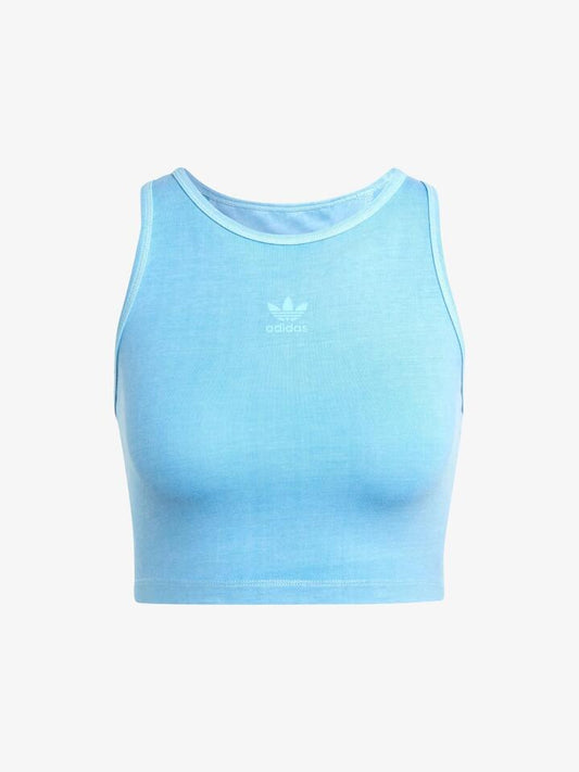 Image of a model wearing Tops. Productname: Adidas Essentials + Crop Tank Top in Semi Blue Burst colour by brand - Adidas