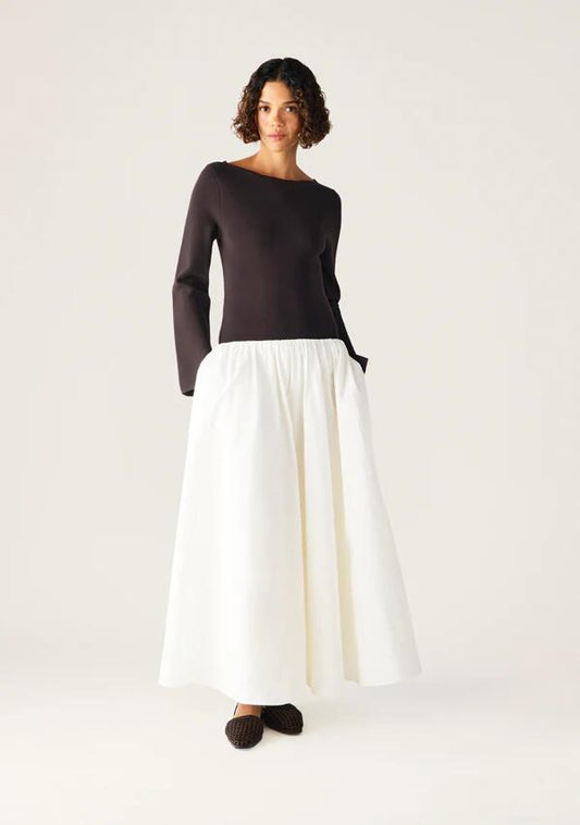 Image of Dresses. Productname: Nicolette Midi Dress in Cocoa And Chalk colour by brand - MOS The Label