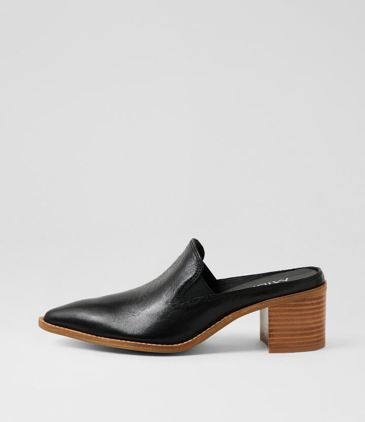 Image of Heels. Productname: Foxee Black Natural Leather Heels in Black-Natural Heel colour by brand - MIDAS