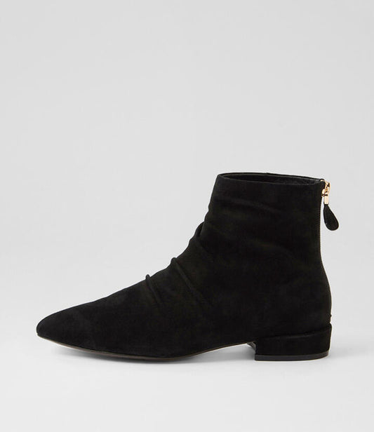 Image of Boots. Productname: Elmoe Black Suede Ankle Boots in Black colour by brand - MIDAS