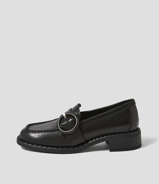 Image of Flats. Productname: Boam Black Leather Loafers in Black colour by brand - MOLLINI